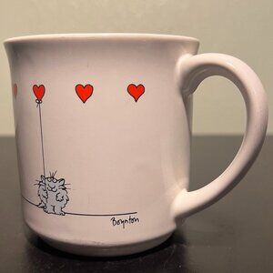 Vintage Sandra Boynton LOVE YOU Mug ~ Cat with Red Balloon Hearts ~ 1980s